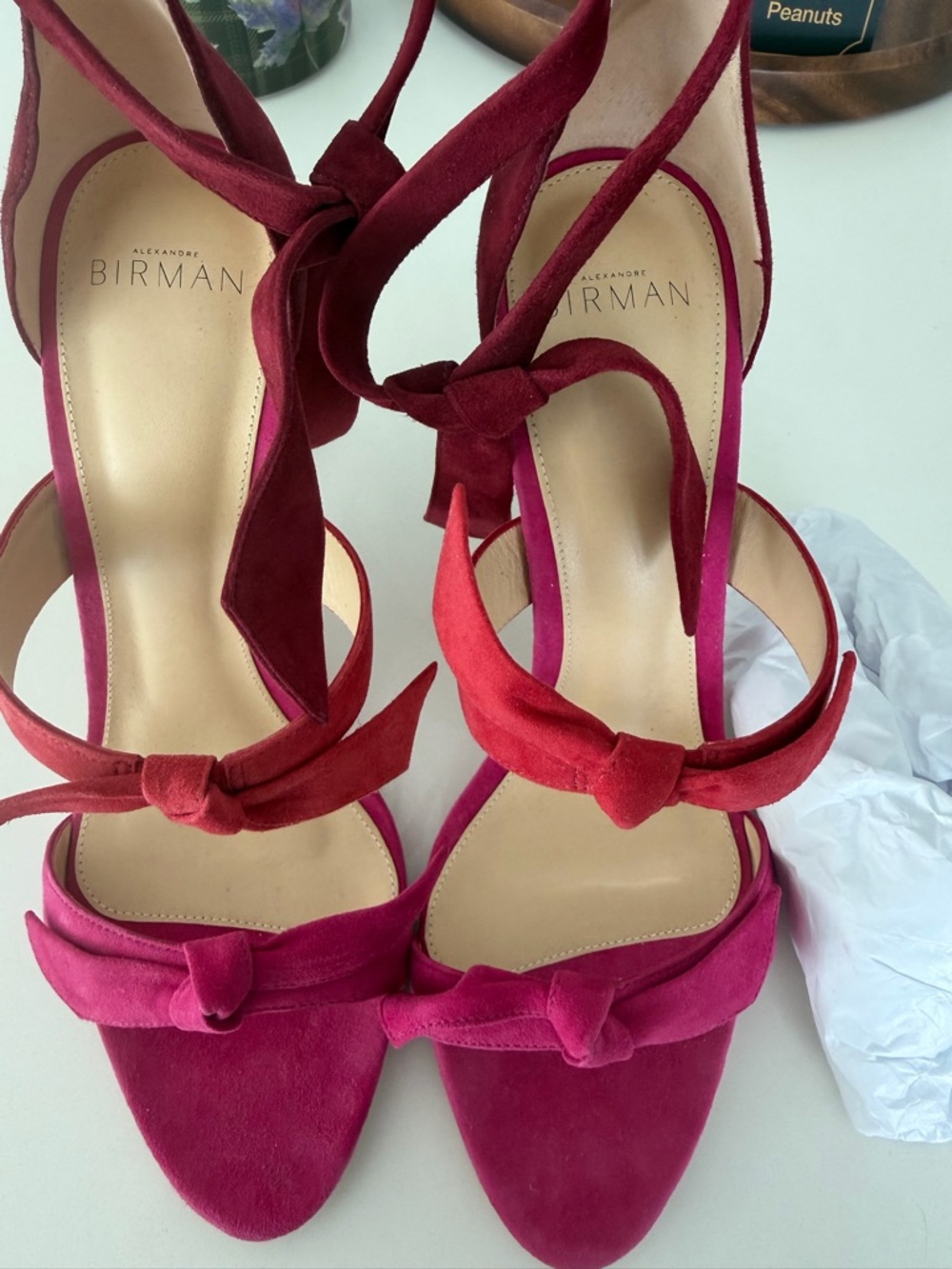 Alexandre Birman Two-Tone Fuchsia and Red Suede Knotted Heels